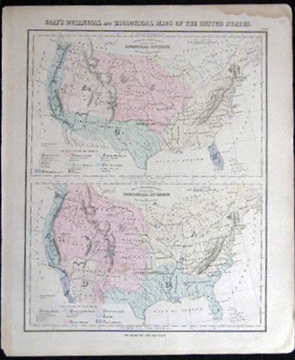 Item #25065 Original Hand-Colored Gray's Botanical and Zoological Maps of the United States. Map - Cartography - 19th Century - O. W. Gray - United States History - Science - Botany - Zoology.