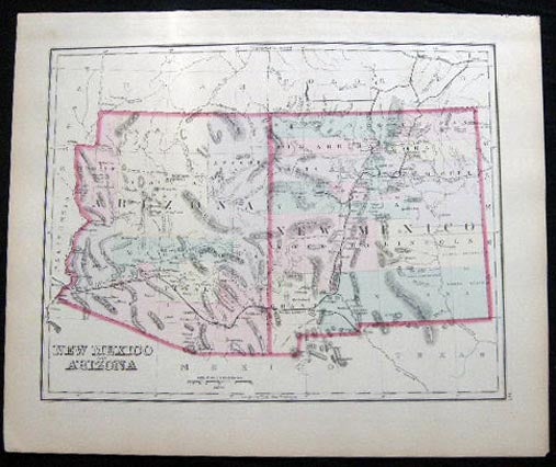 Item #25068 Original Hand-Colored Map of New Mexico and Arizona (and) Map of Mexico. Map - Cartography - 19th Century - O. W. Gray - Mexico - New Mexico - Arizona.