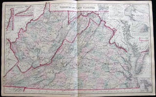 Item #25072 Original Double-Page Hand-Colored Gray's New Topographical Map of Virginia and West...