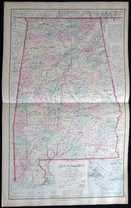 Item #25075 Original Double-Page Hand-Colored Gray's New Map of Alabama By Frank A. Gray. Map -...
