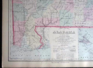 Original Double-Page Hand-Colored Gray's New Map of Alabama By Frank A. Gray