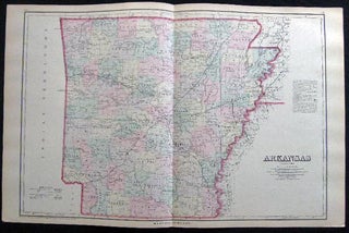 Item #25079 Original Double-Page Hand-Colored Map of Arkansas By Frank A. Gray. Map - Cartography...