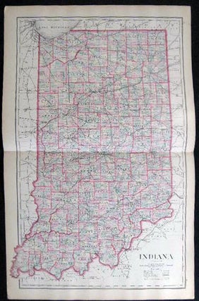 Item #25081 Original Double-Page Hand-Colored Map of Indiana By Frank A. Gray. Map - Cartography...