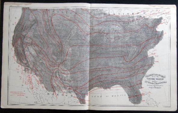 Item #25087 Original Double-Page Climatological Map of the United States Showing Average Temperatures Amount of Rain Fall &c. By Lorin Blodget. Map - Cartography - 19th Century - O. W. Gray - United States - Climate.
