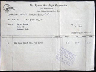 Item #25100 1921 Manuscript & Typed Billhead Receipt from The Lyman Gun Sight Corporation...