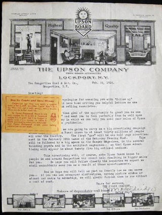 Item #25108 1916 Typed Promotional Letter Signed on Illustrated Letterhead of The Upson Company...