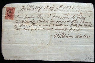 Item #25127 1864 Manuscript Promissory Note with Revenue Stamp William Laton (Layton) & Maria...