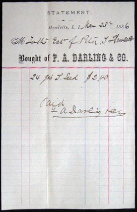 Item #25129 1886 Manuscript & Printed Statement Bought of F.A. Darling & Co., Hewletts, Long...