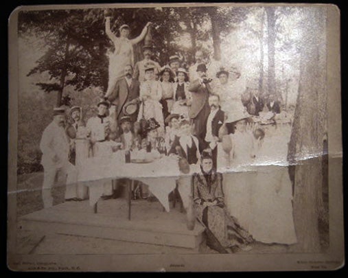 Item #25217 Circa 1885 Large Format Cabinet Card Photograph of a Bowling Party Given By Miss Gumbel Cooke of New Orleans at White Sulphur Springs By Geo. Prince. Americana - 19th Century - Photography - Greenbrier - West Virginia.