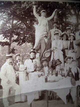 Circa 1885 Large Format Cabinet Card Photograph of a Bowling Party Given By Miss Gumbel Cooke of New Orleans at White Sulphur Springs By Geo. Prince