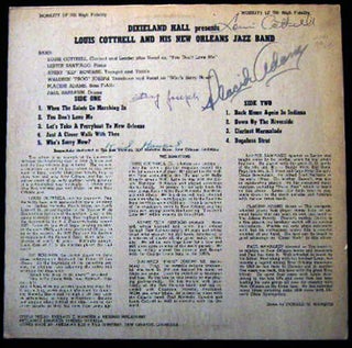 Dixieland Hall Presents Louis Cottrell and His New Orleans Jazz Band - Signed By Louis Cottrell - Kid Howard - Frog Joseph - Placide Adams.
