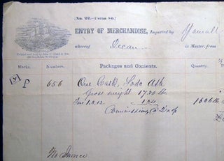 1862 Port of Philadelphia Manuscript & Printed Bill of Lading Entry of Merchandise Customs Duties for the Ship Lancaster from Liverpool for a Cargo of Soda Ash Imported By Yarnall & Trimble