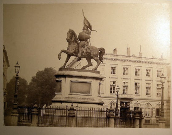 Item #25407 Circa 1890 Large Format Photograph Place Royale, Equestrian Statue of Godfrey of Bouillon & Front of the Hotel Belle-Vue Bruxelles Belgium. Belgium - 19th Century - Photography.