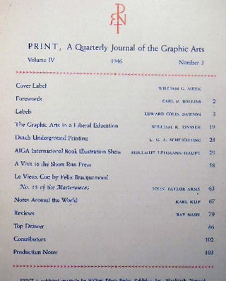 Print Quarterly Journal of the Graphic Arts Volume IV Number 3 1946