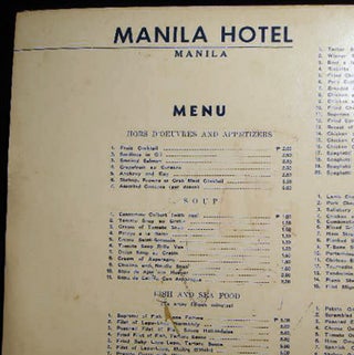 Circa 1970 Menu Manila Hotel Philippines Restaurant