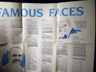 Circa 1985 Famous Faces Typography Typefaces Style Poster with Portraits of Aldo Novarese, Ed Bengulat, Tony Stan, Herb Lubalin, Eric Gill By Bill Ogden Itek Graphix Itek Compositions Systems Nashua New Hampshire