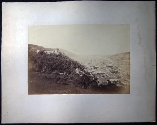 Item #25534 Circa 1890 Large Format Photograph of a European Town and Ruins on Hillside, River & Bridge in Distance. Europe - 19th Century - Photography.