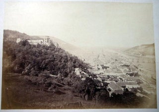 Circa 1890 Large Format Photograph of a European Town and Ruins on Hillside, River & Bridge in Distance