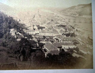 Circa 1890 Large Format Photograph of a European Town and Ruins on Hillside, River & Bridge in Distance
