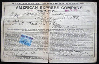 Item #25705 1899 American Express Company Yankton, South Dakota Receipt for the Express...