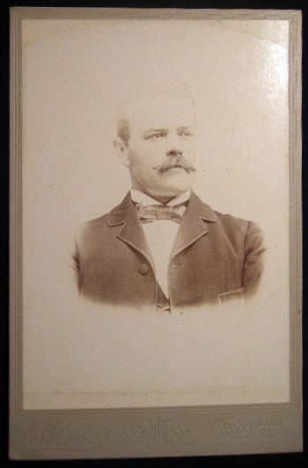 Item #25710 Circa 1895 Cabinet Card Photograph of a Mustachioed Gentleman By J.H. Hand, Photographer Riverhead Long Island New York. Americana - 19th Century - Photography - Long Island - Riverhead.