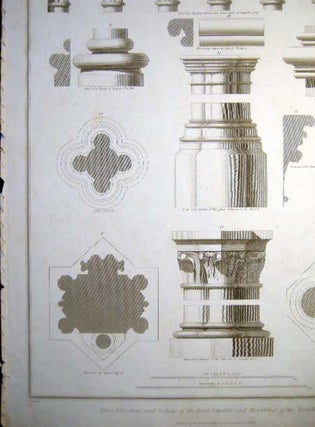 Plans, Elevations and Sections of the Bases, Capitals and Mouldings of the Temple Church Pl. XXV Vol. V. Copper Engraving By Basire After the Original By F. Nash