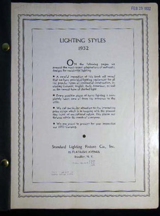 Lighting Styles 1932 Standard Lighting Fixture Co., Inc.
