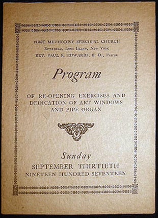 Item #26140 Sunday September Thirtieth Nineteen Hundred Seventeen Program of Re-Opening Exercises...