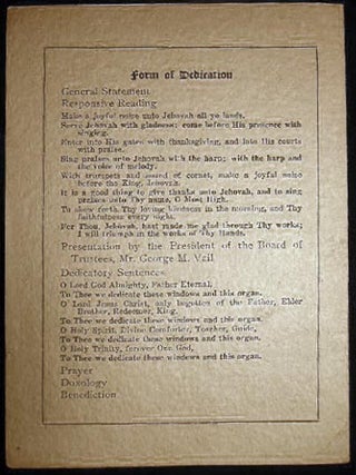 Sunday September Thirtieth Nineteen Hundred Seventeen Program of Re-Opening Exercises and Dedication of Art Windows and Pipe Organ First Methodist Episcopal Church Riverhead, Long Island, New York Rev. Paul E. Edwards, B.D., Pastor