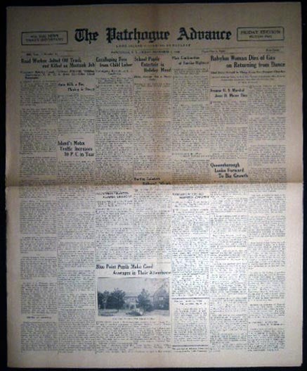 Item #26141 1930 Friday, November 7 The Patchogue Advance Long Island's Leading Newspaper Friday Edition Section Two. Americana - 20th Century - Periodical - The Patchogue Advance.
