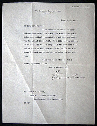 Item #26335 1923 Typed Letter Signed By Frank Knox, President and Editor of The Manchester Union...