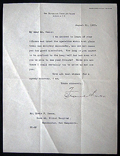 Item #26335 1923 Typed Letter Signed By Frank Knox, President and Editor of The Manchester Union and Leader Manchester, N.H. Americana - 20th Century - Publishing History - Newspapers - The Manchester Union, Leader - Frank Knox.