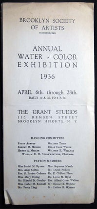 Item #26524 Brooklyn Society of Artists Annual Water-Color Exhibition 1936 April 6th. Through...