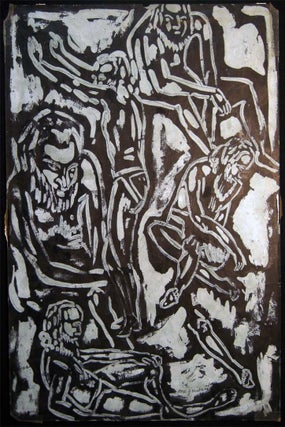 Item #26570 Circa 1955 Abstract Group of Bearded Males Figural Composition, Ink on Paper Art...