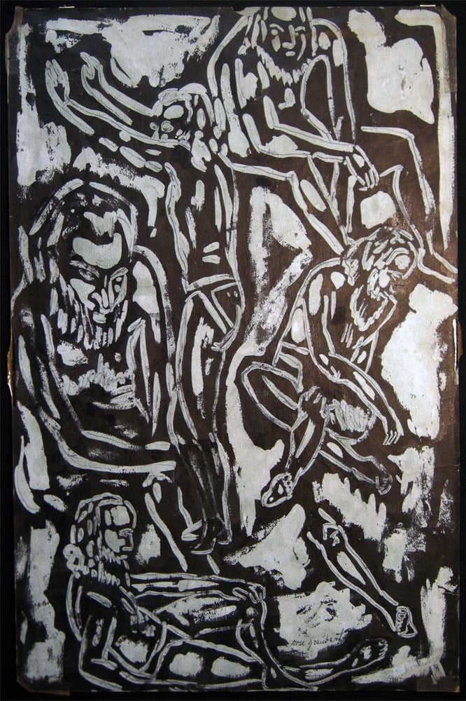 Item #26570 Circa 1955 Abstract Group of Bearded Males Figural Composition, Ink on Paper Art Signed by Rose Graubart Ignatow (1914- 1995). Art - 20th Century - Rose Graubart Ignatow - East Hampton - New York.
