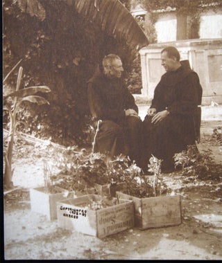 1908 Photograph of Two Franciscan Monks Seated in a Tropical Memorial Garden Signed N. Maceo