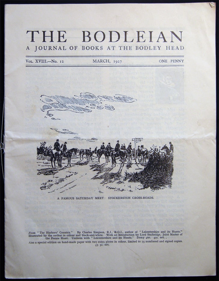 Item #26630 The Bodleian a Journal of Books at the Bodley Head Vol. XVIII. No. 12 March, 1927. Publishing History - 20th Century - John Lane The Bodley Head Limited.