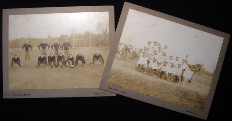 Item #26681 1928 Two Large Format Cabinet Card Photographs of a Football Team and a Candid Fraternal Group of Boys By the Kimball Studio Concord, N.H. Americana - 20th Century - Photography - New Hampshire - School Sports.