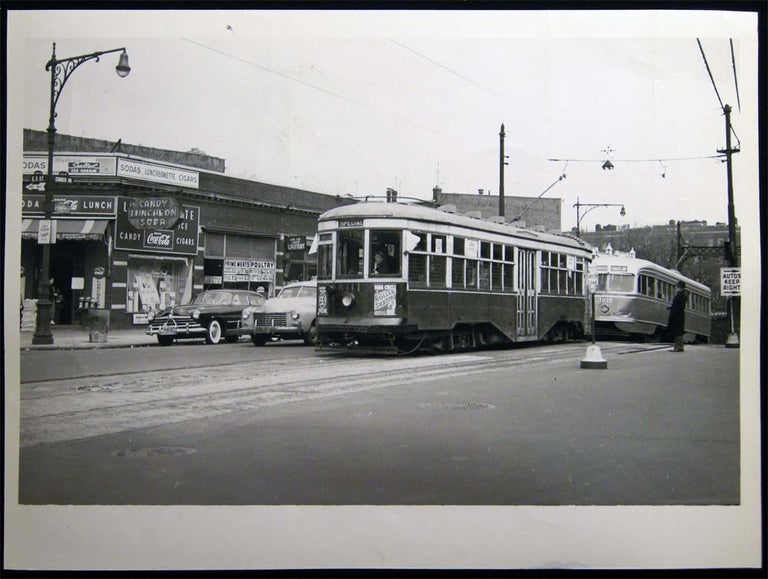 Item #26744 Photograph of New York City Transit Streetcar Railway Cars on Church Ave. In Brooklyn 1951. Americana - 20th Century - Photography - Transportation - Rail.