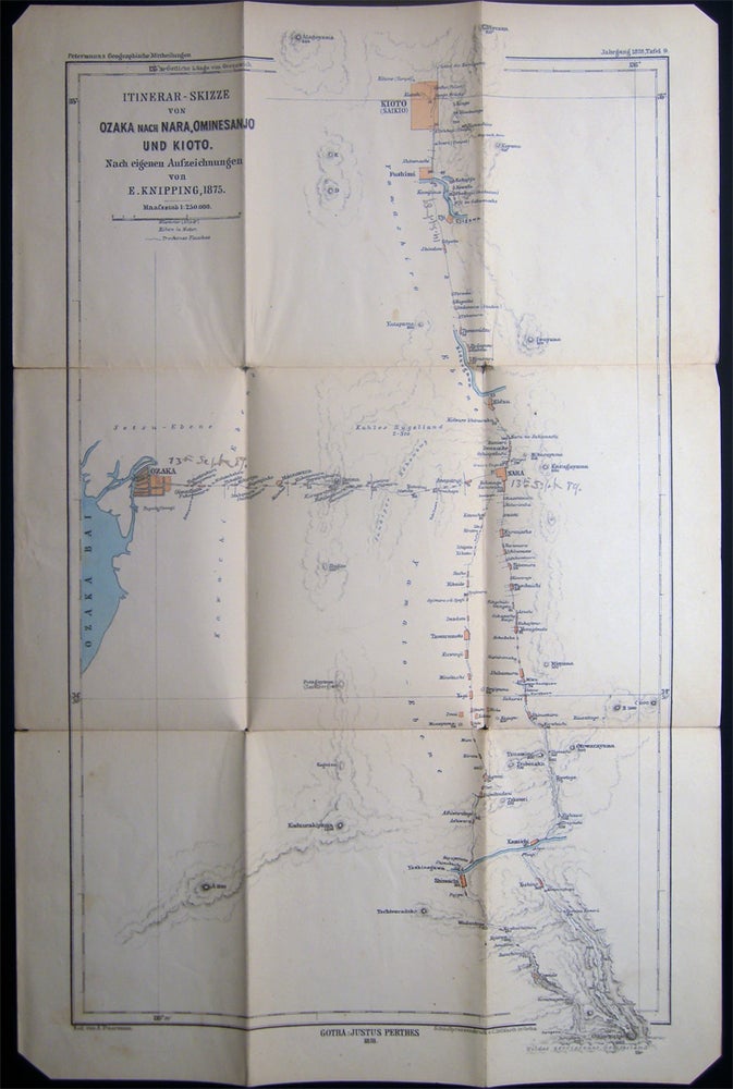 Item #26953 Itinerar-Skizze Von Ozaka Nach Nara, Ominesanjo Und Kioto. Nach Eigenen Aufzeichnungen Von E. Knipping, 1875. Japan - 19th Century - Map.