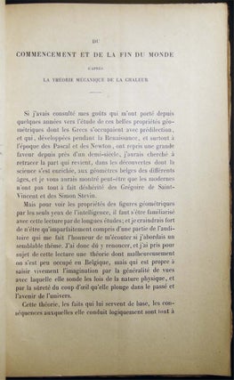 Du Commencement et De La Fin Du Monde d'Apres La Theorie Mecanique De La Chaleur. Lecture Faite a La Seance Publique Annuele De La Classe Des Sciences De l'Academie Royale, Le 10 Decembre 1873, Par M. F. Folie....