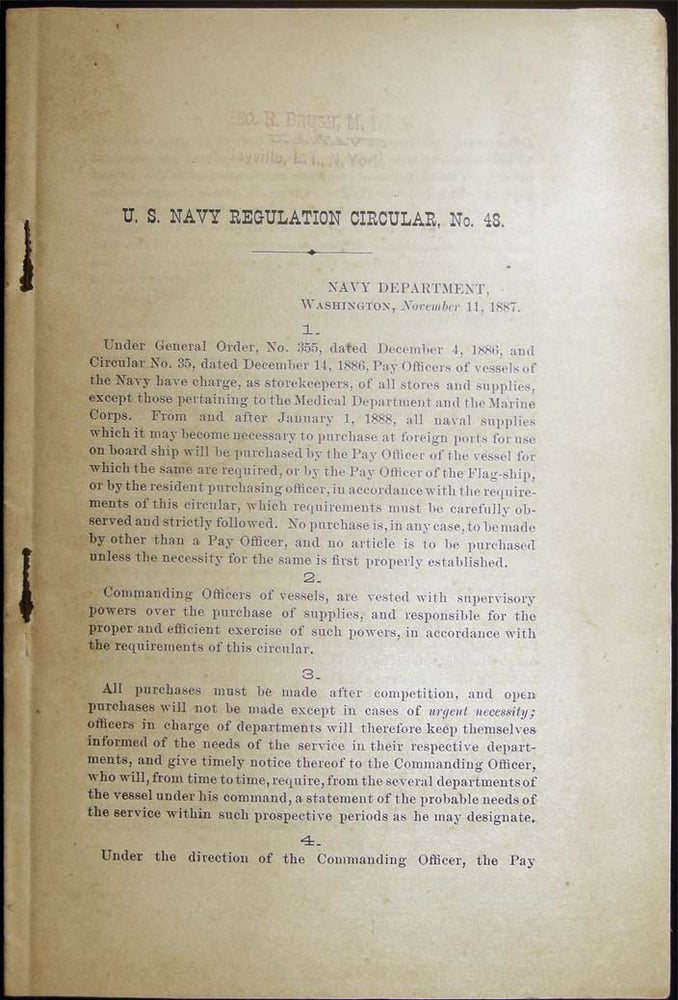 Item #26987 U.S. Navy Regulation Circular, No. 48. Americana - 19th Century - U. S. Navy.