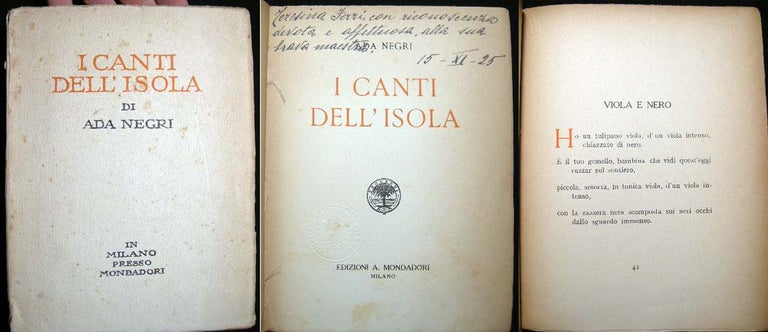 Item #3623 I Canti dell' Isola. Ada Negri.