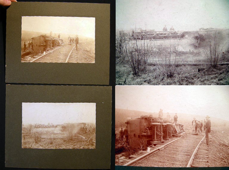 Item #6643 2 photographs of a Locomotive Wreck. Railroad History.
