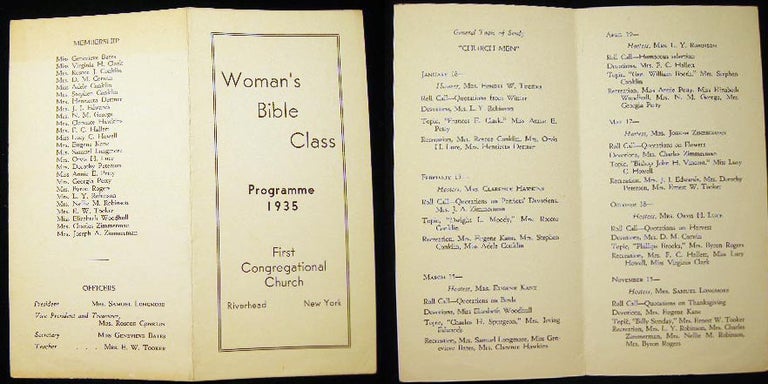 Item #8528 Woman's Bible Class Programme 1935 First Congregational Church Riverhead New York. First Congregational Church.